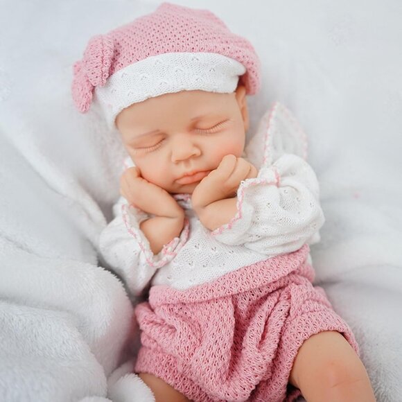 12Inch Realistic Full Body Silicone Reborn ivory White Baby Girl Sleeping Dolls - Picture 1 of 7